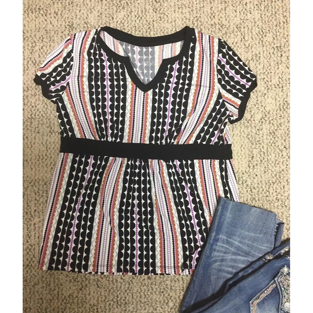 Womens Size Large Merona Lightweight Stretch V Neck Blouse Top Shirt Ladies Dots